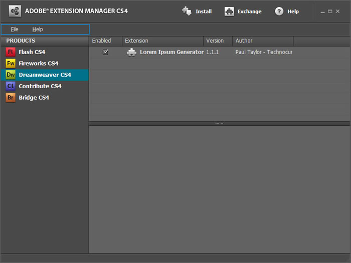 The Manage Extensions  dialog box
