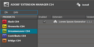 The Adobe Extension Manager CS4